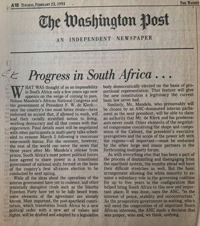 Progress in South Africa...