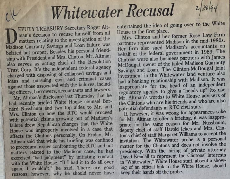 Whitewater Recusal