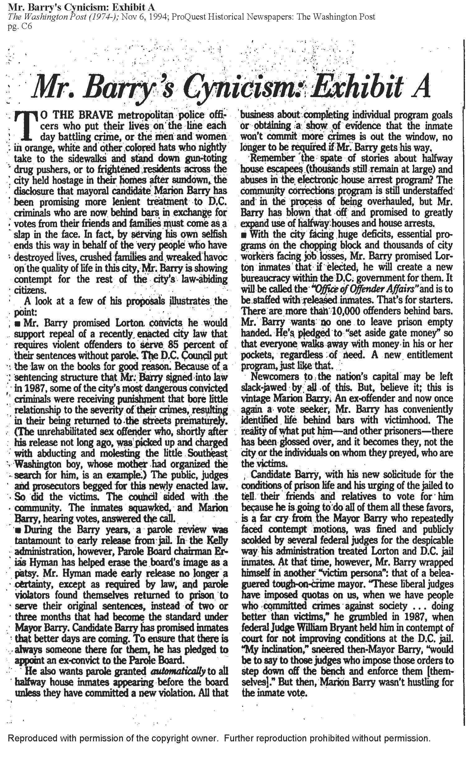 Mr. Barry's Cynicism: Exhibit A