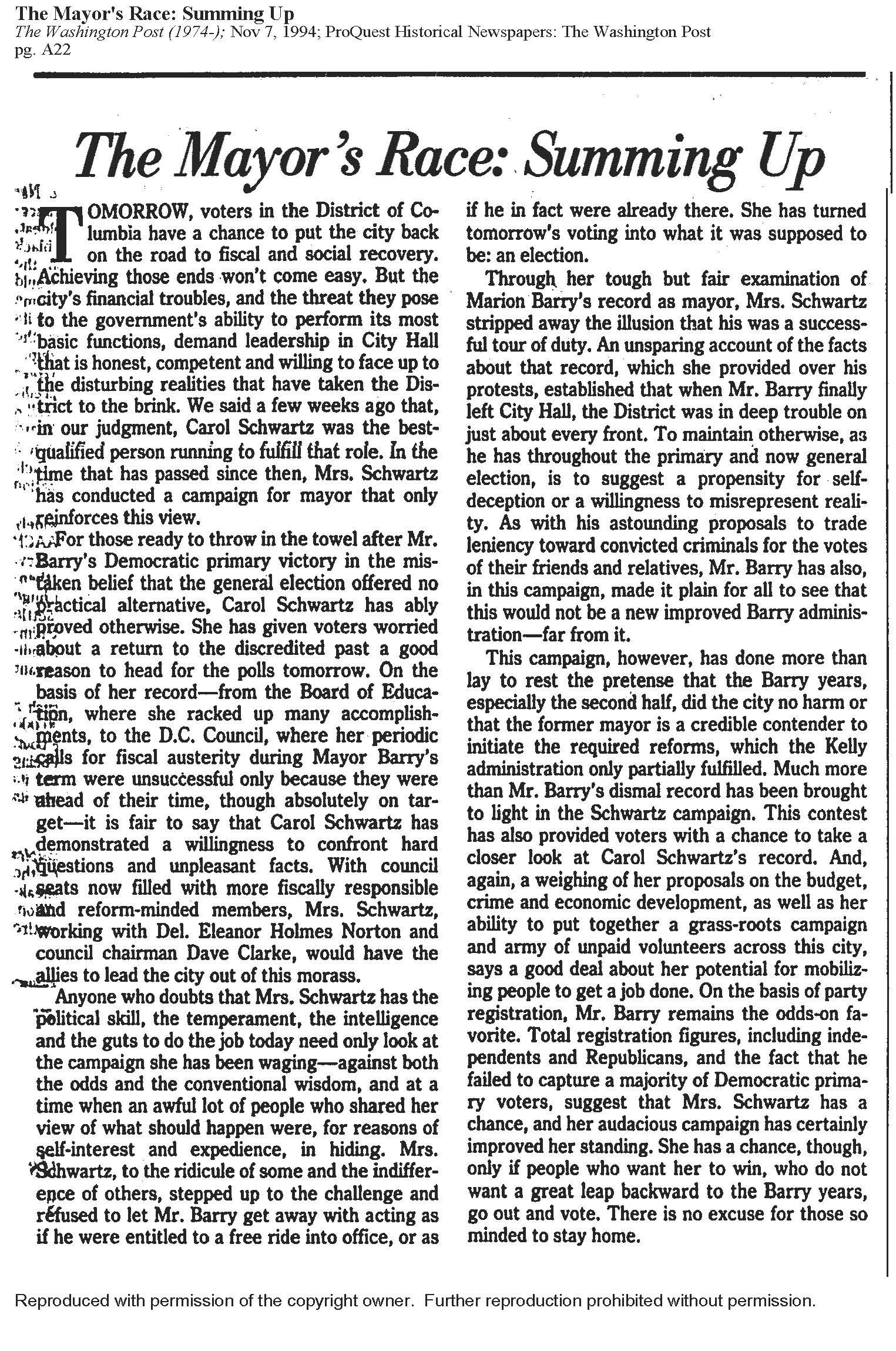 The Mayor's Race: Summing Up