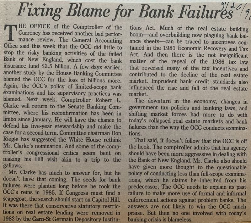 Fixing Blame for Bank Failures