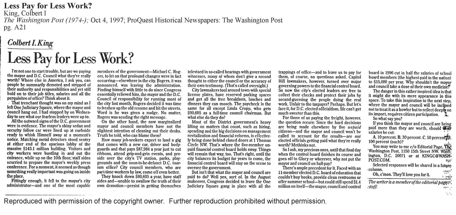 Less Pay for Less Work