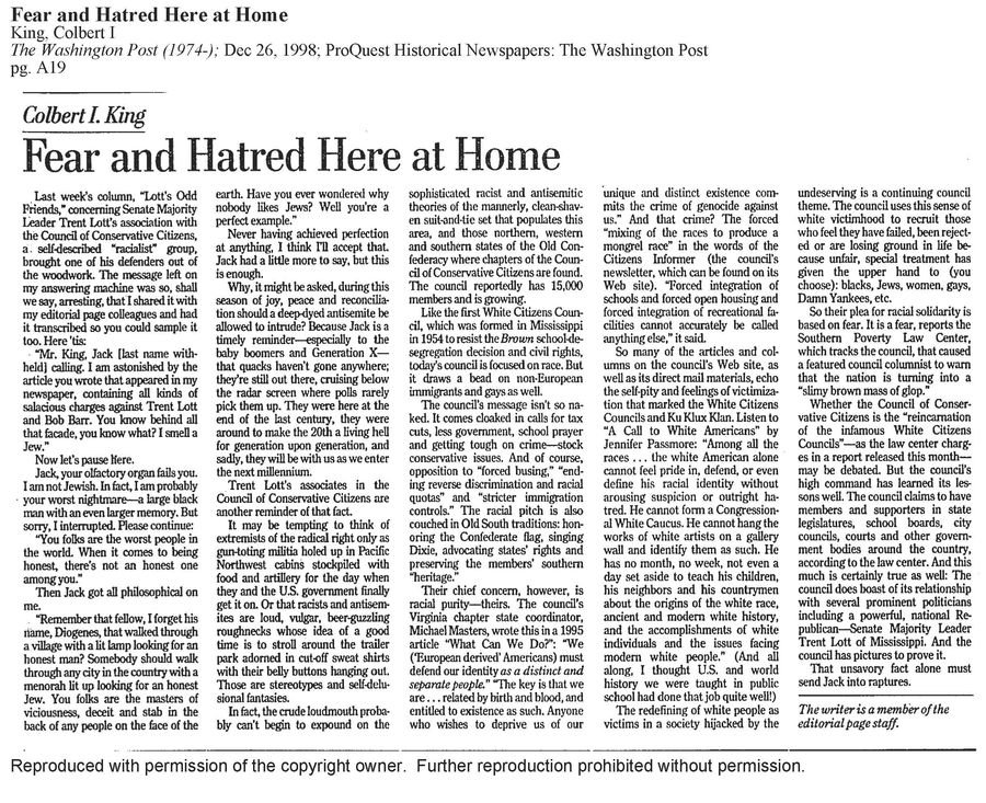 Fear and Hatred Here at Home