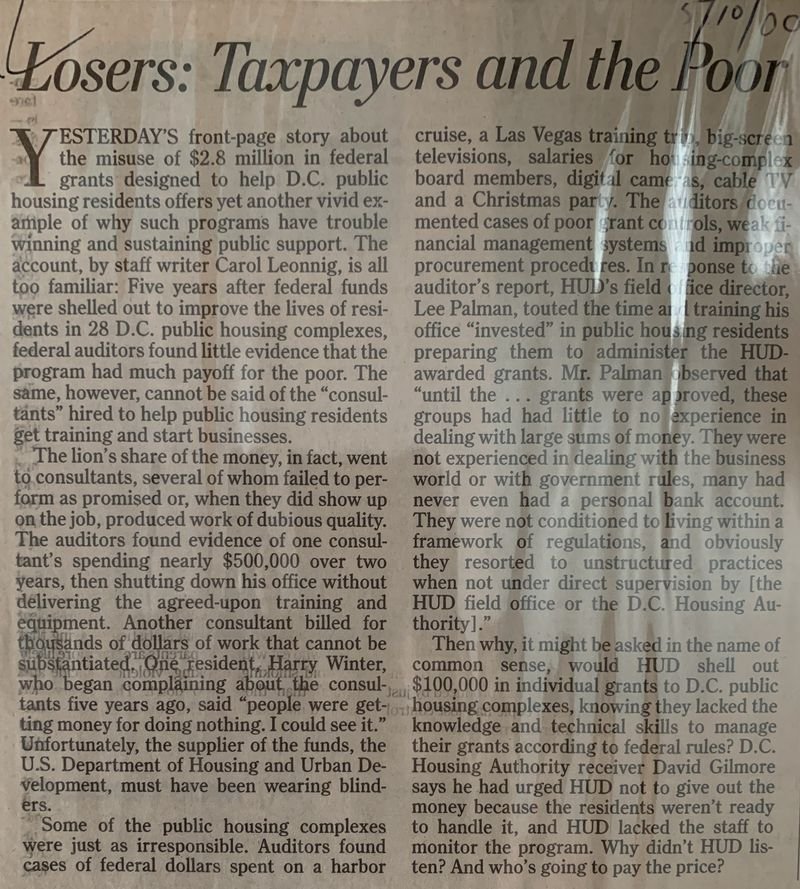 Losers: Taxpayers and the Poor