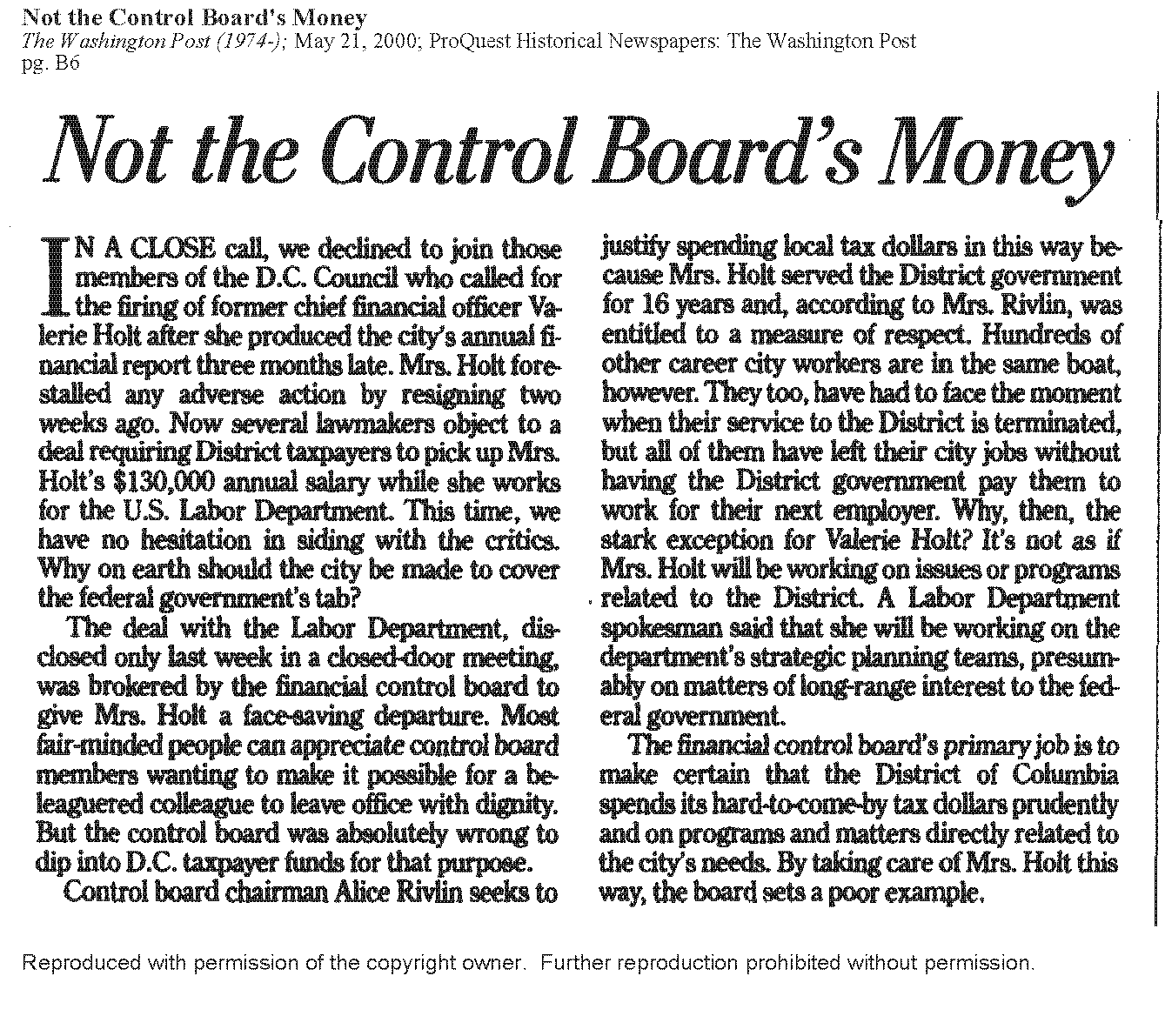 Not the Control Board's Money