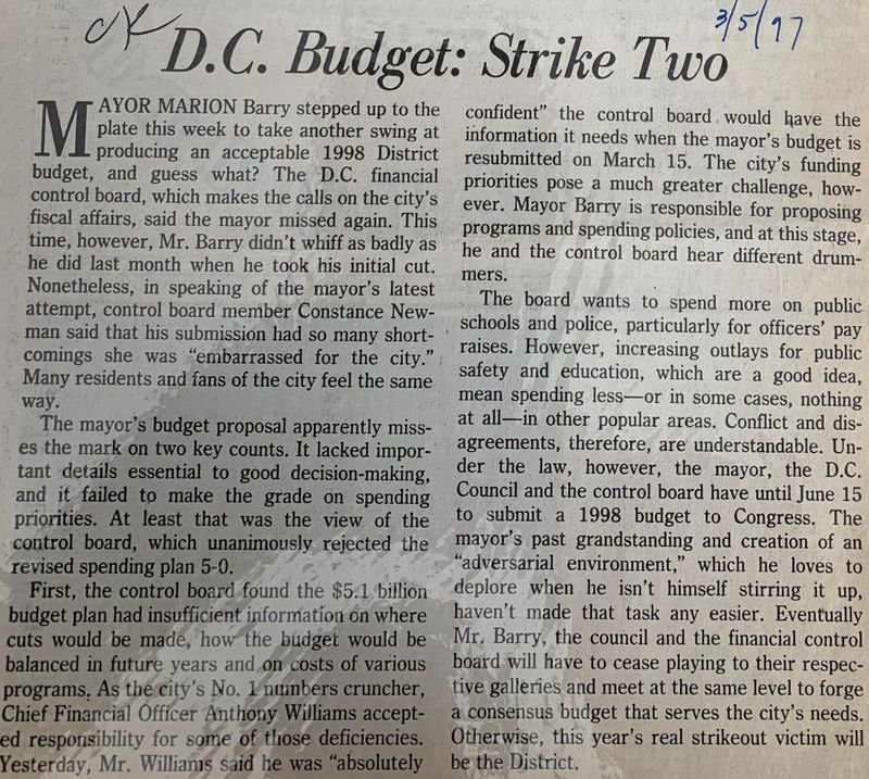 D.C. Budget: Strike Two