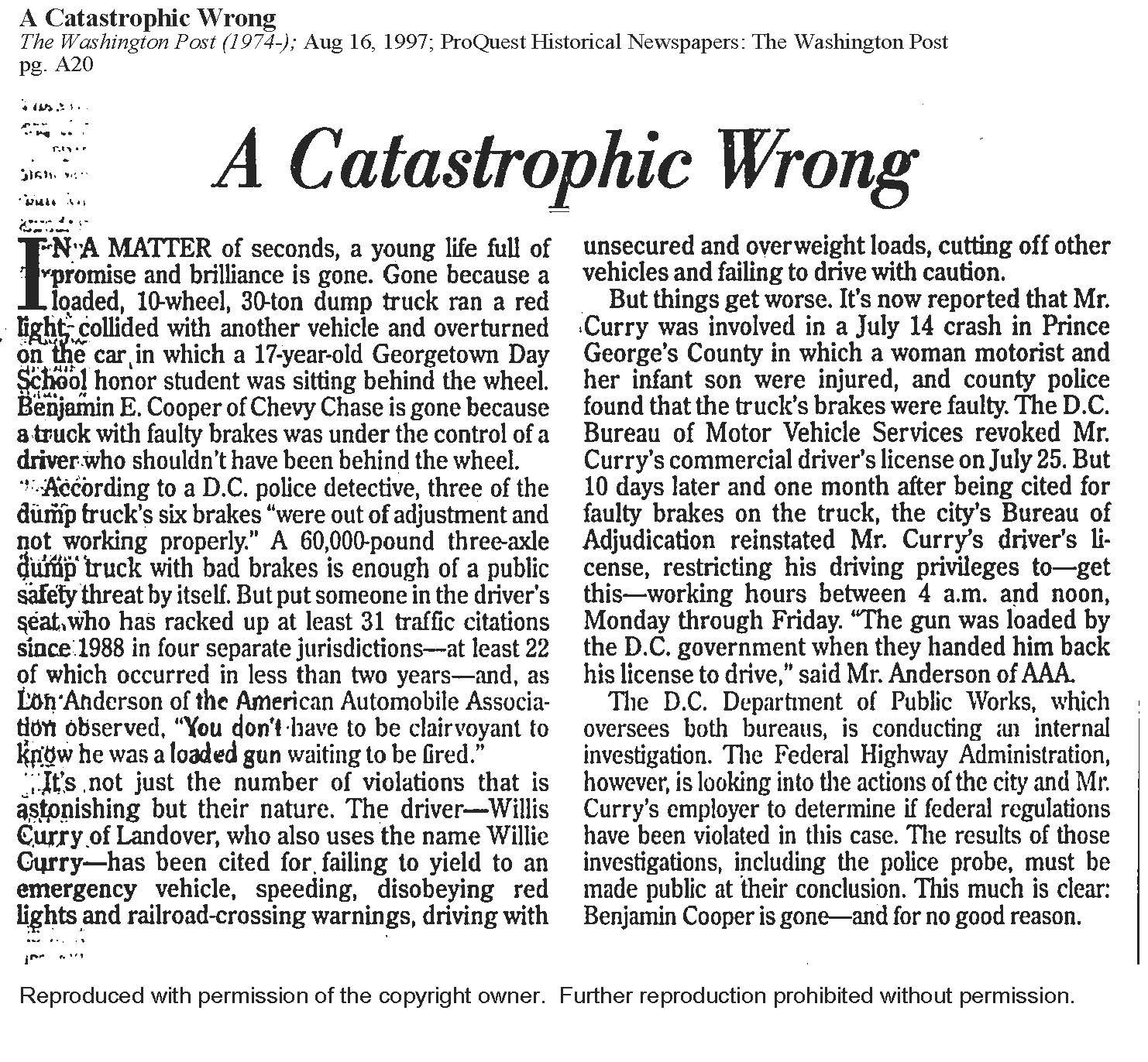 A Catastrophic Wrong