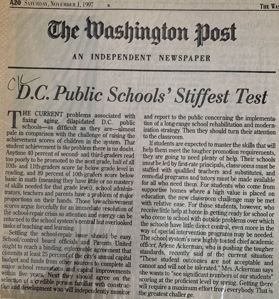D.C. Public Schools' Stiffest Test
