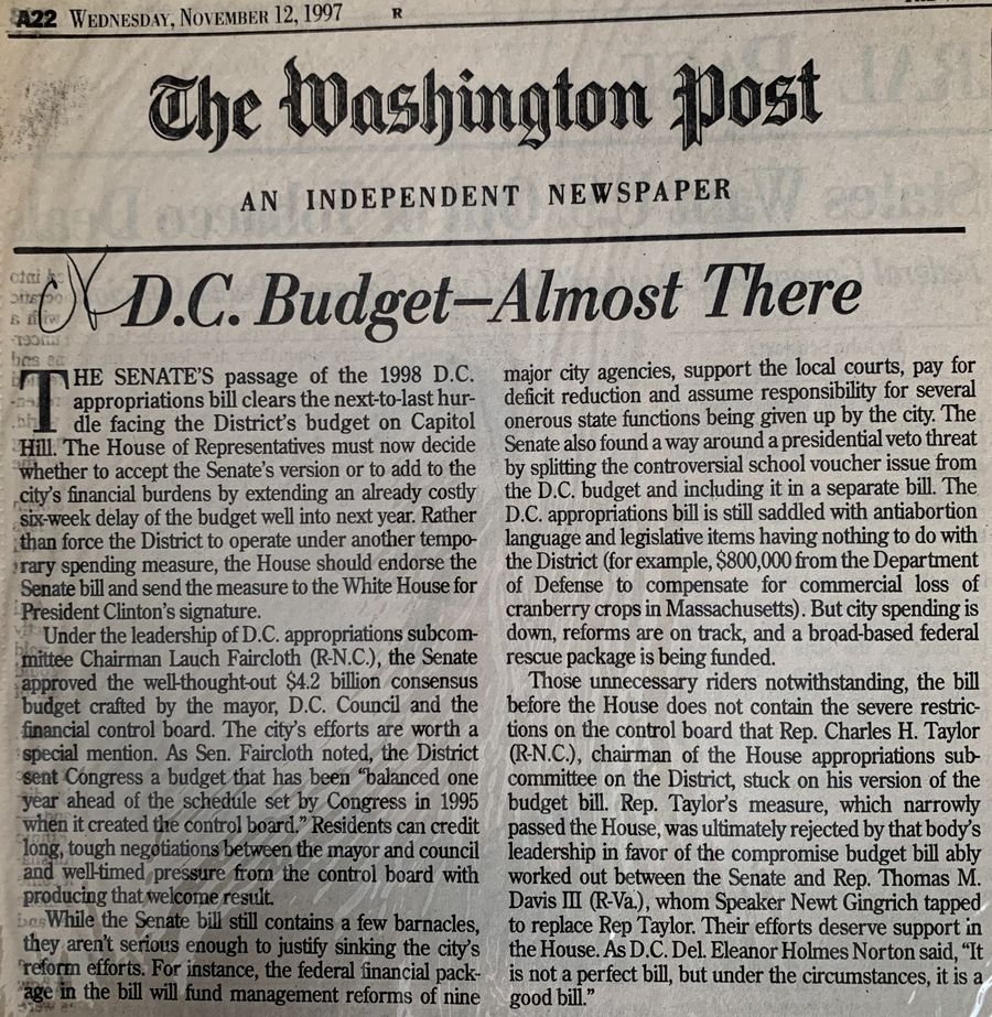 D.C. Budget--Almost There