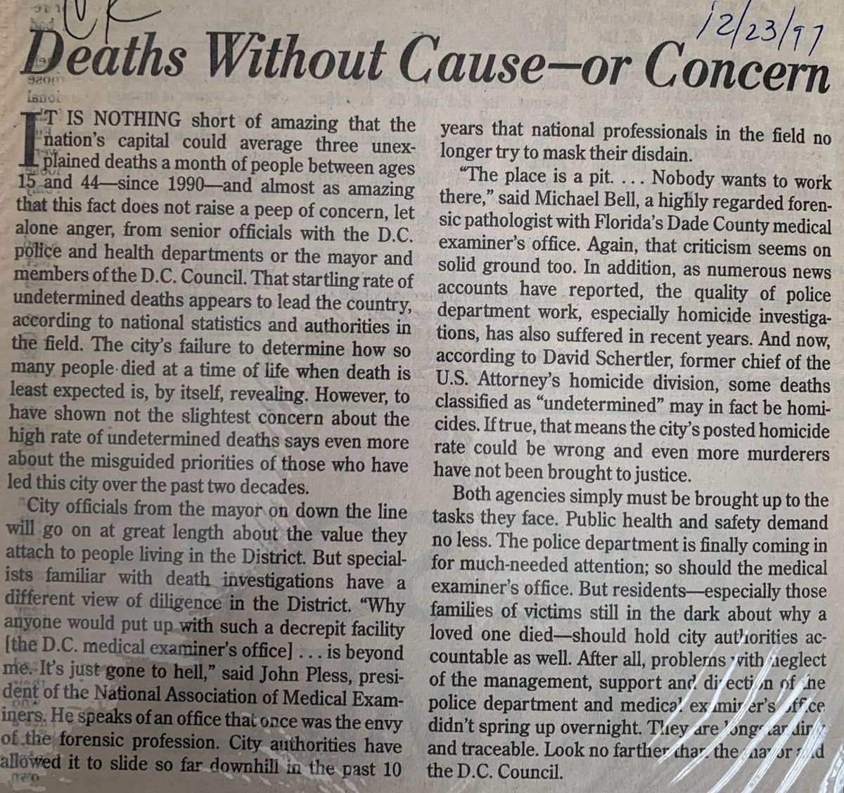 Deaths Without Cause--Or Concern
