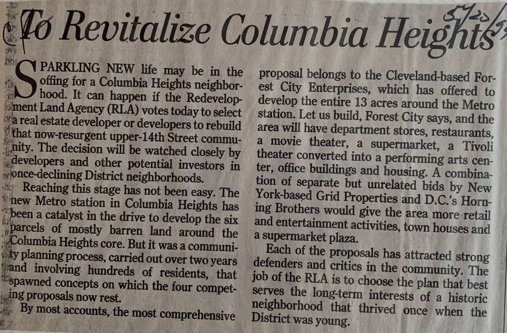 To Revitalize Columbia Heights