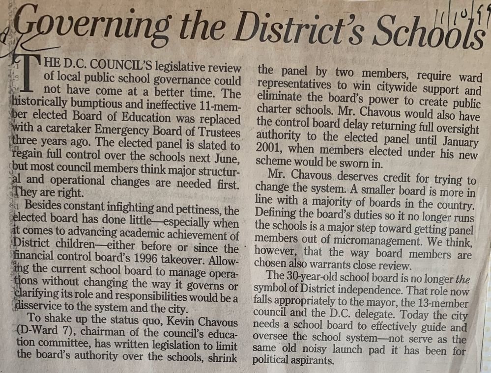Governing the District's Schools