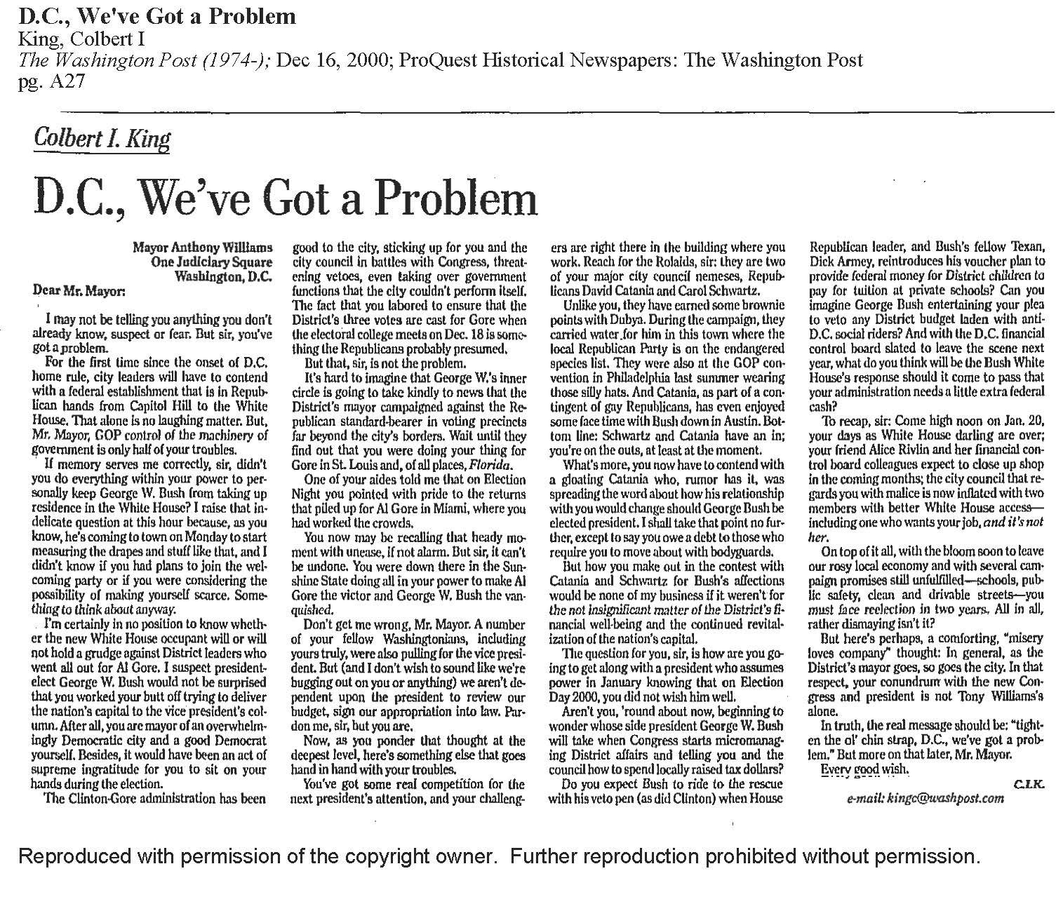 D.C., We've Got a Problem