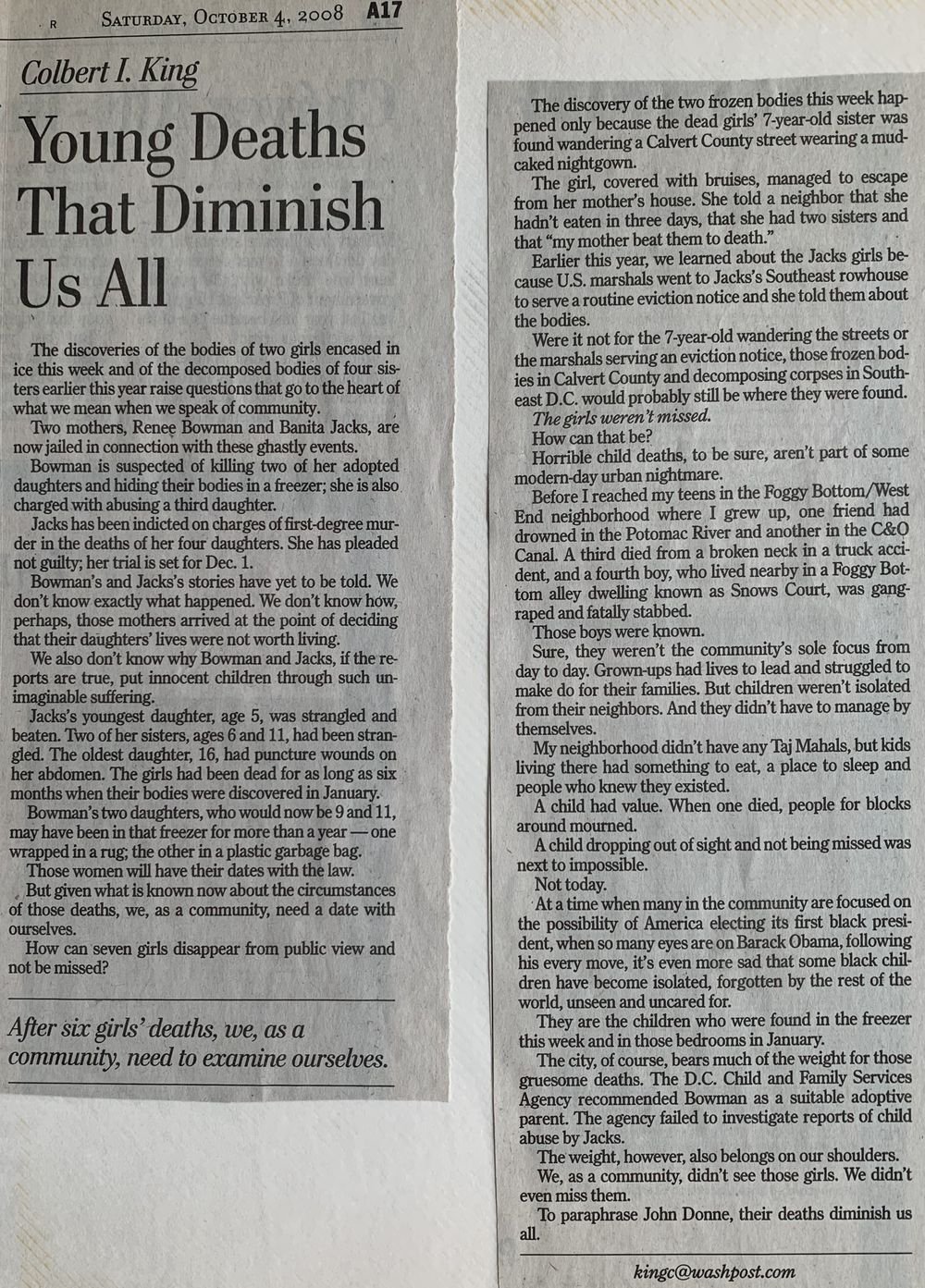 Youth Deaths That Diminish Us All