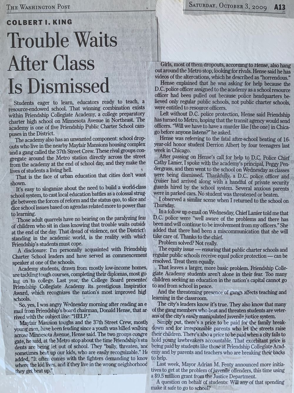 Trouble Waits After Class is Dismissed"