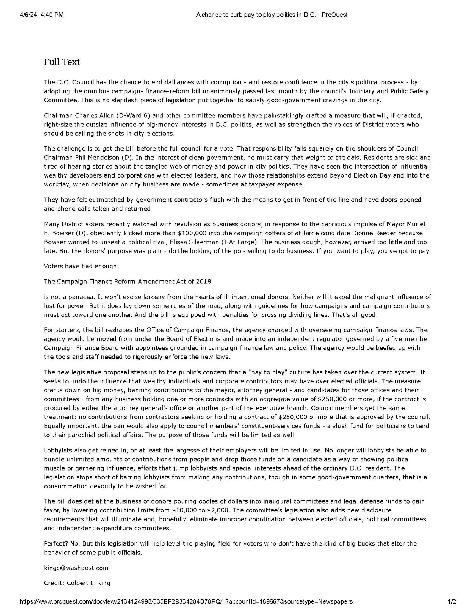 A chance to curb pay-to play politics in D.C.